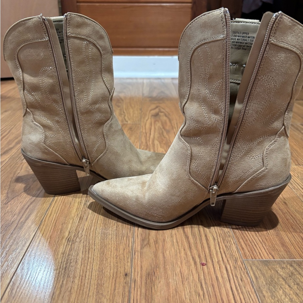Tan Suede Western Ankle Boots - Picture 6 of 7